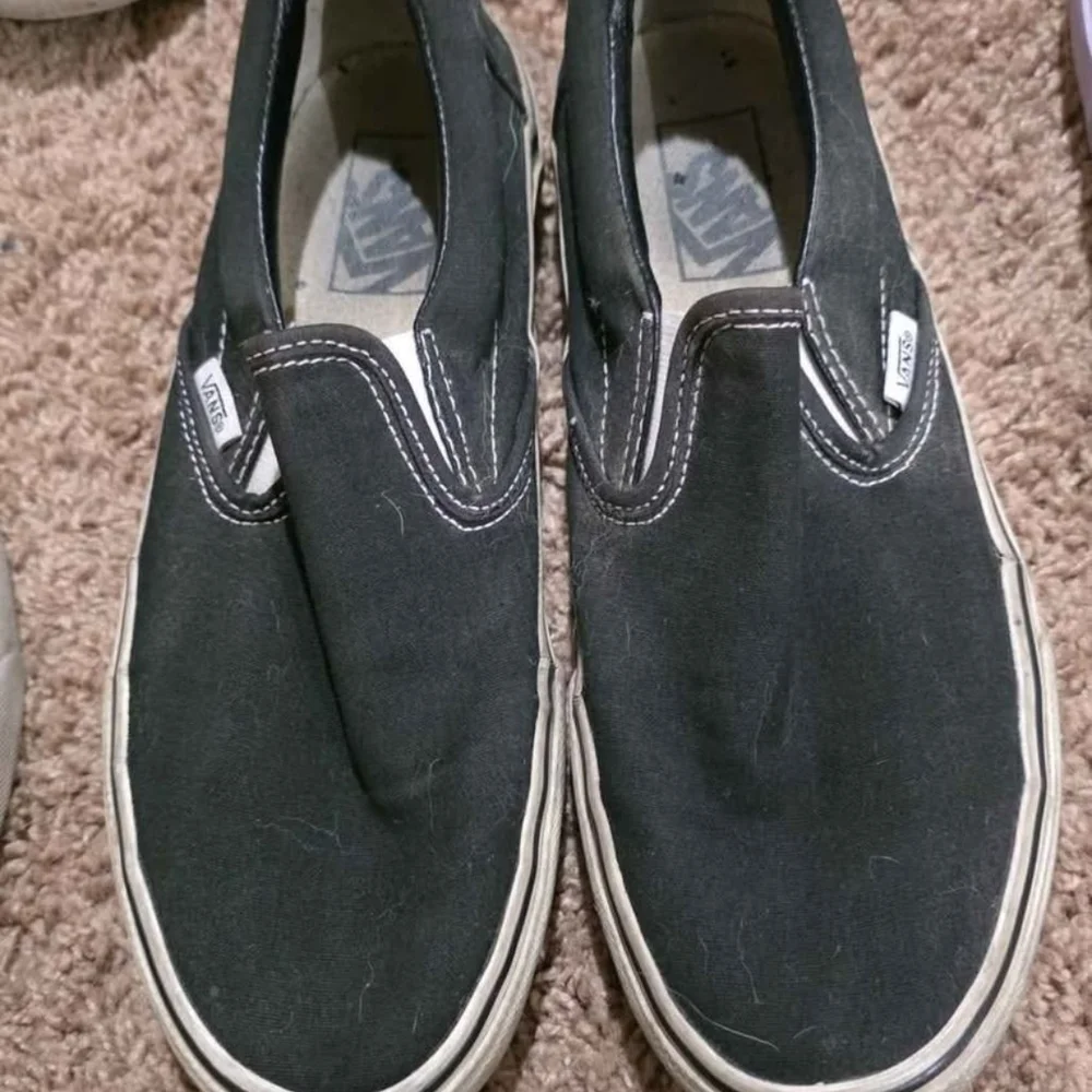 Vans Black Canvas Slip-On Shoes with White Stitching - Picture 1 of 1